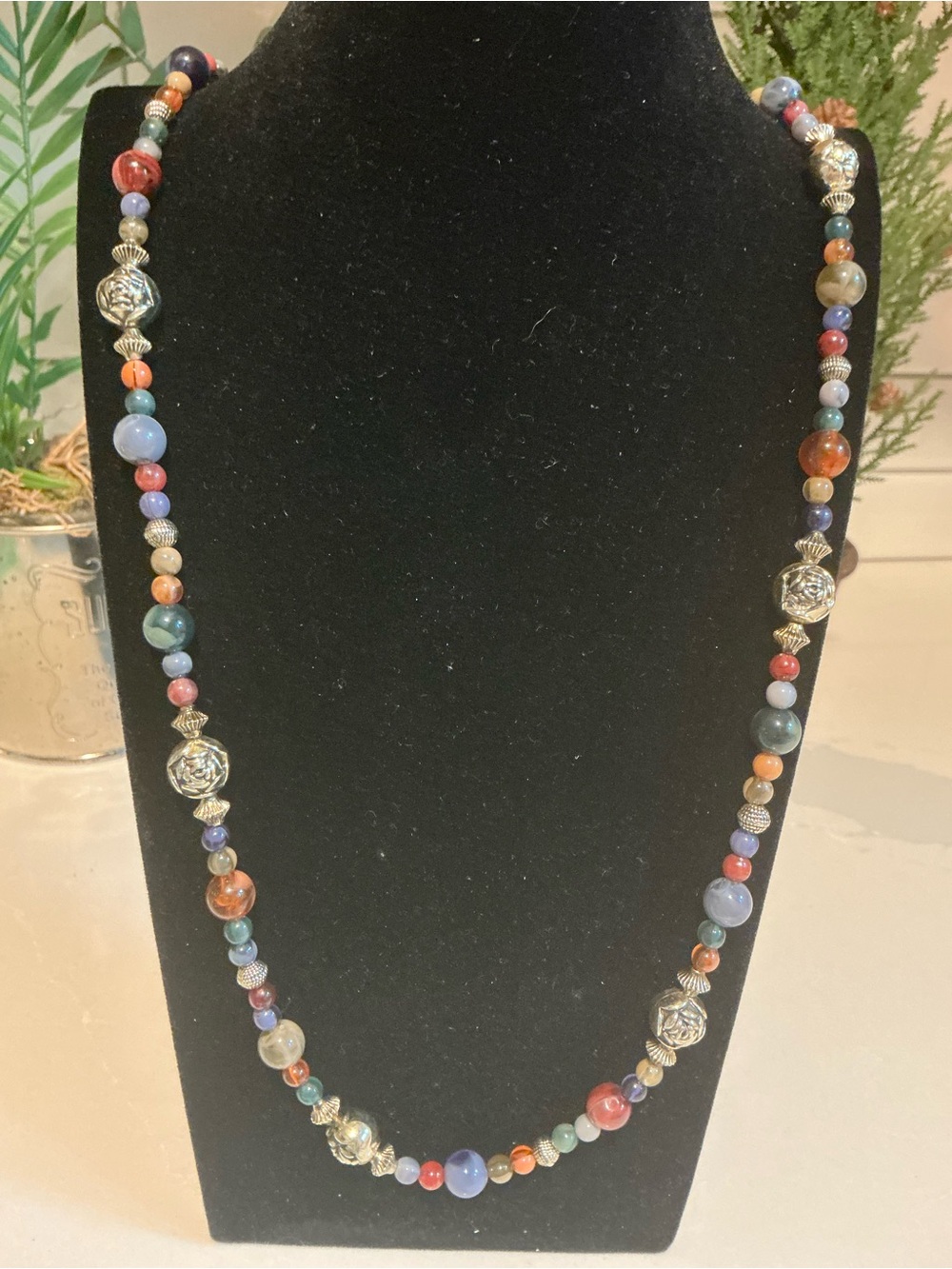 Multicolor Bead & Silver Accent Women's Necklace